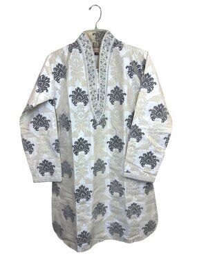 Vtg Satellite Ethnic Tunic Kurta Sz 12 Beaded Embroidered Brocade Boho Artisan
